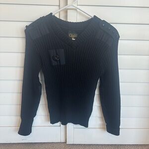 Citadel 100% wool women’s XS Black Ribbed Sweater with Button Details vneck